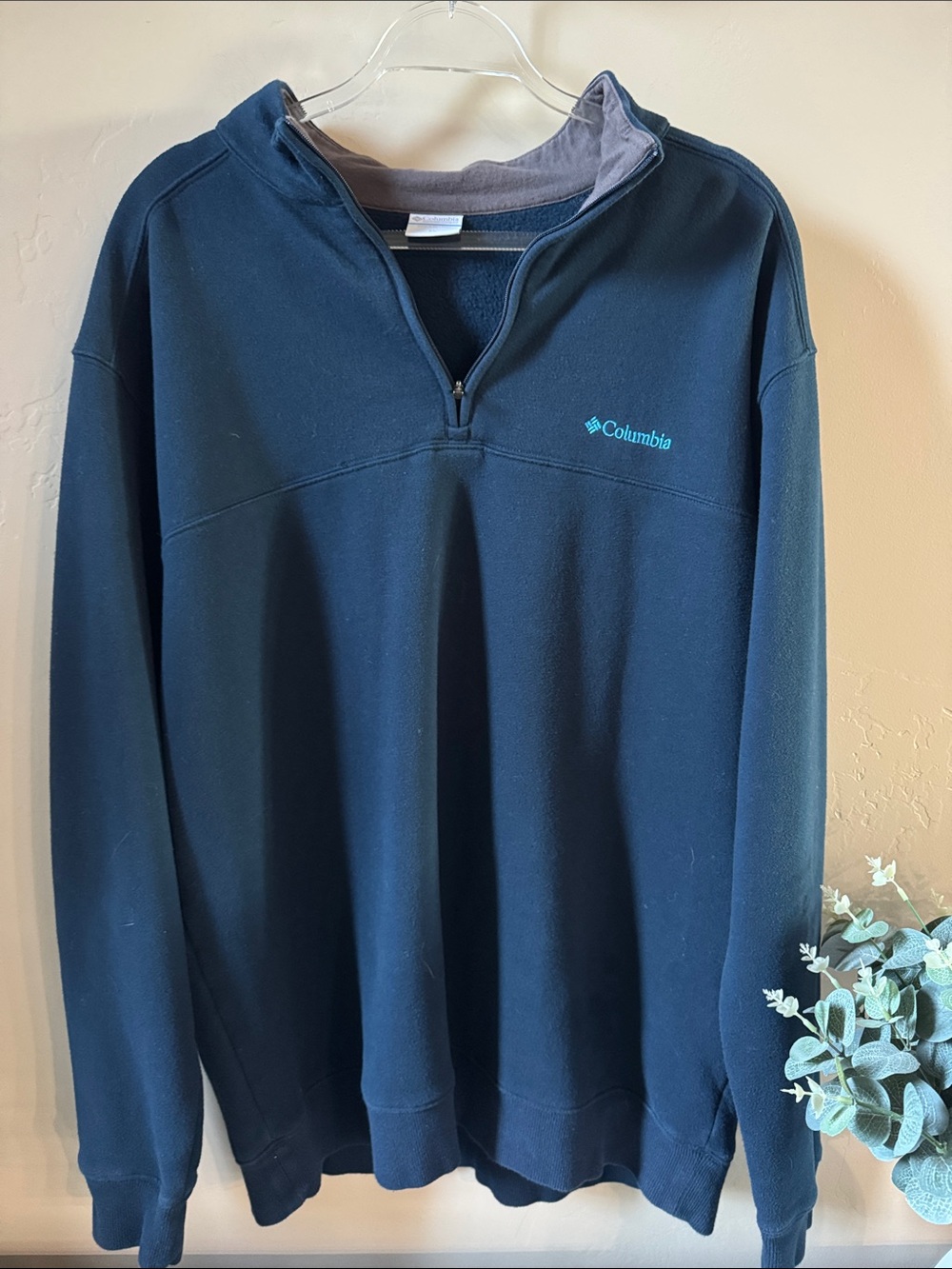 Columbia Men's Zip-Up Fleece Pullover - Navy with Teal Logo